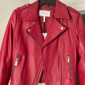 BCBG Red Leather Biker Jacket NWT